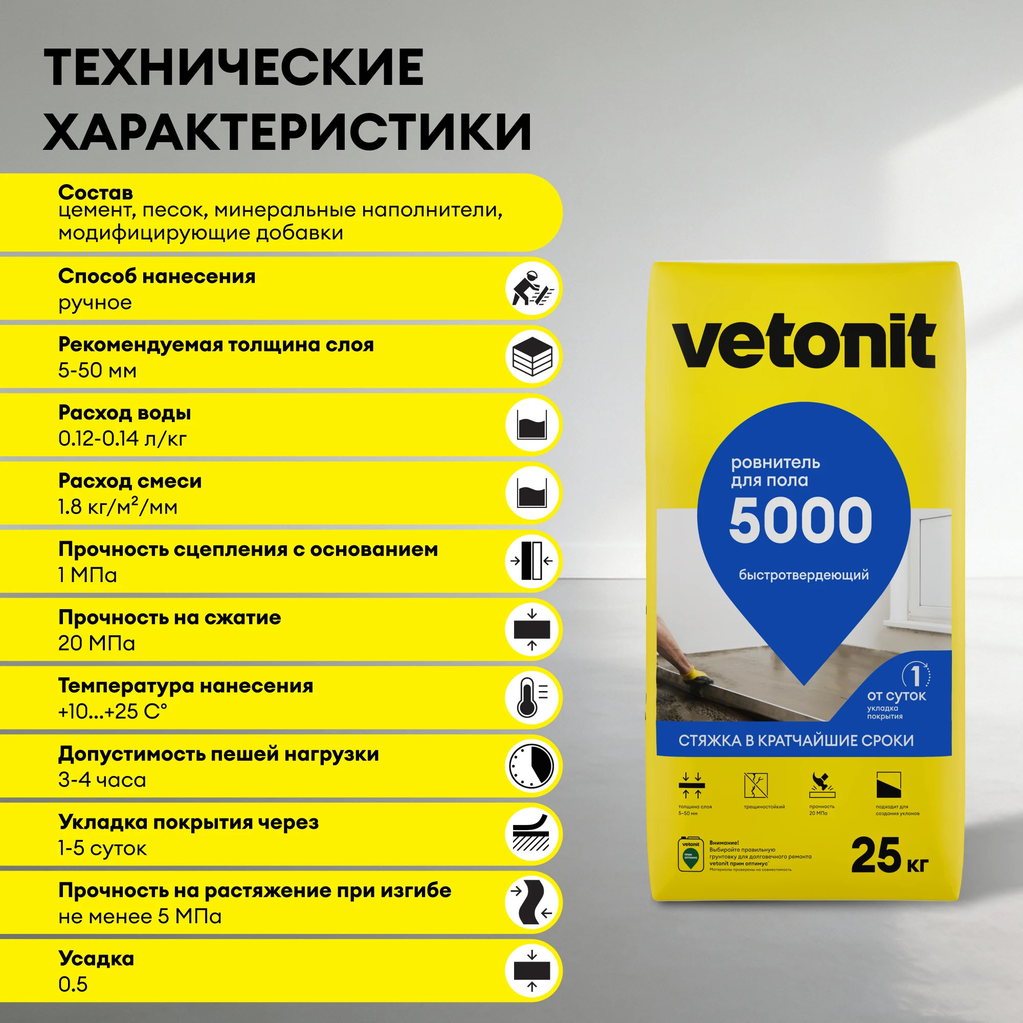 Ровнитель для пола Vetonit 5000 25 кг (7)