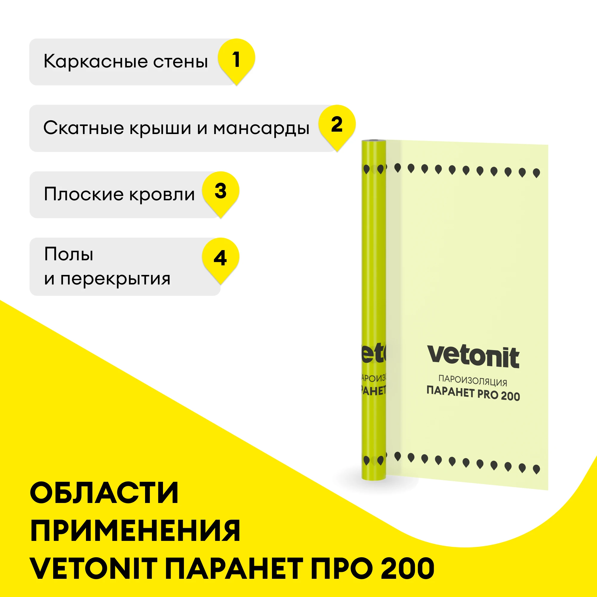 Пароизоляционная пленка Vetonit Паранет ПРО 200 75м2 (1.5x50), фото товара (1) Пароизоляционная пленка Vetonit Паранет ПРО 200 75м2 (1.5x50) (1)