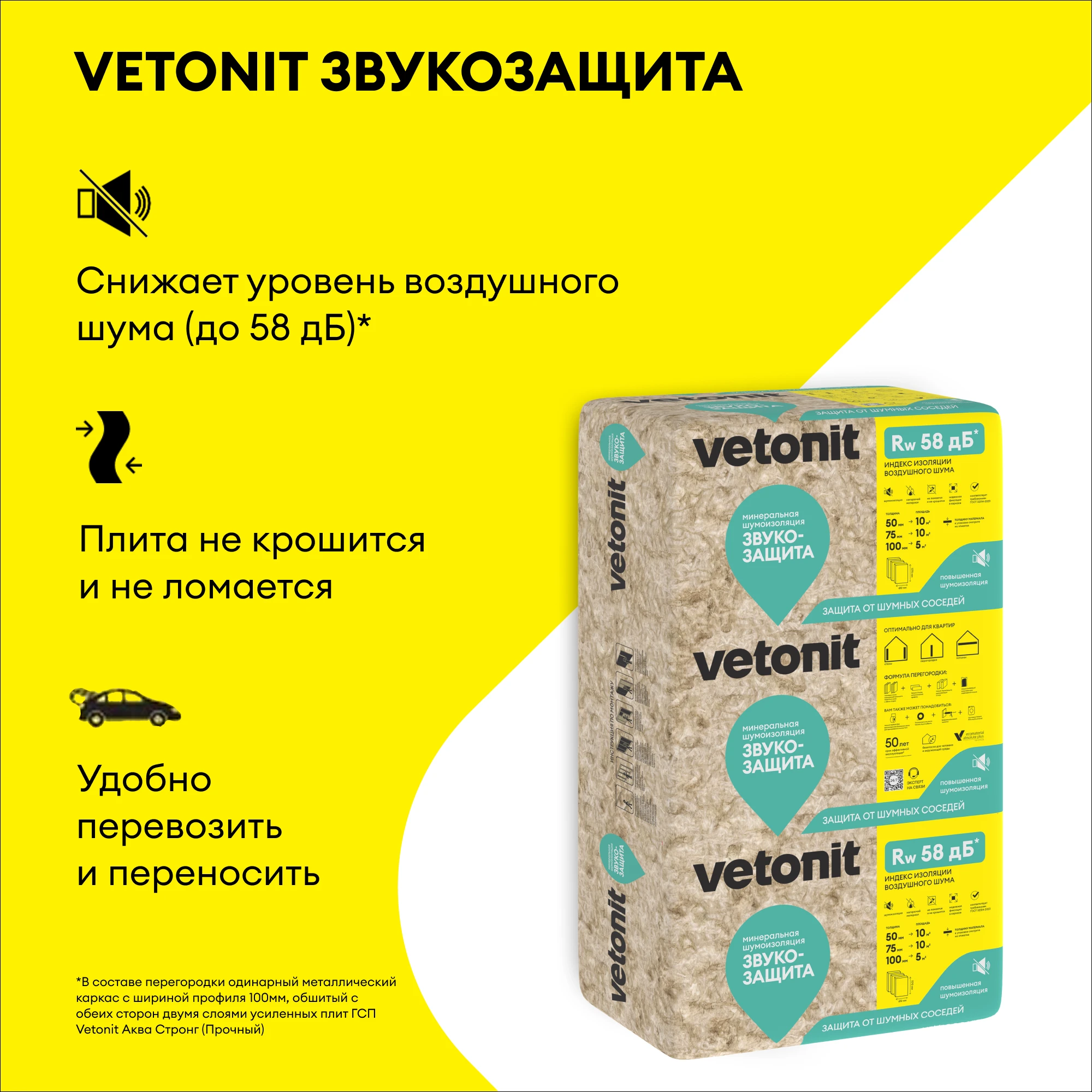 Утеплитель Vetonit Звукозащита 50мм (10м2 / 0.5м3) (2)