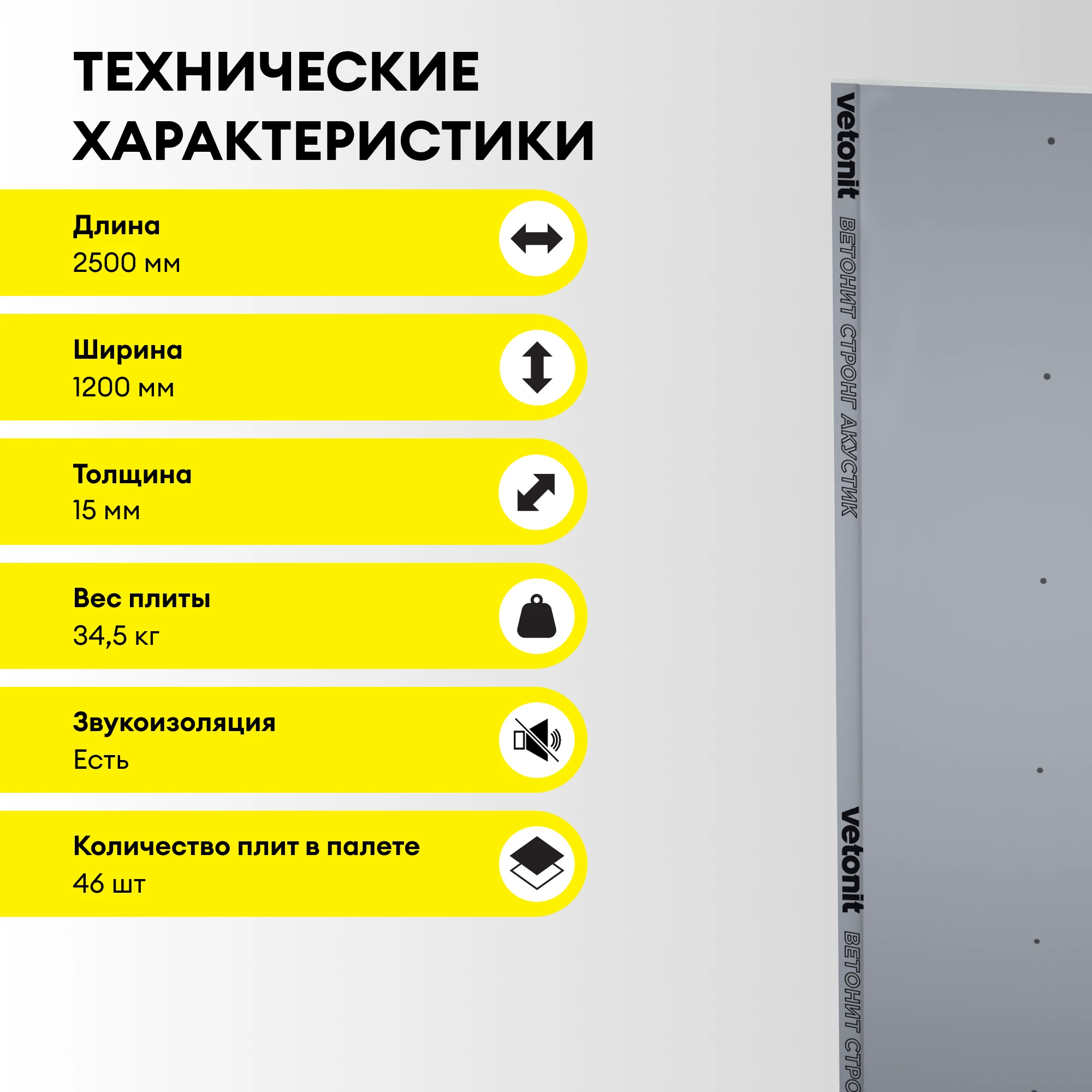 ГСП Vetonit Стронг Акустик (Прочный) 2500х1200х15мм (4)