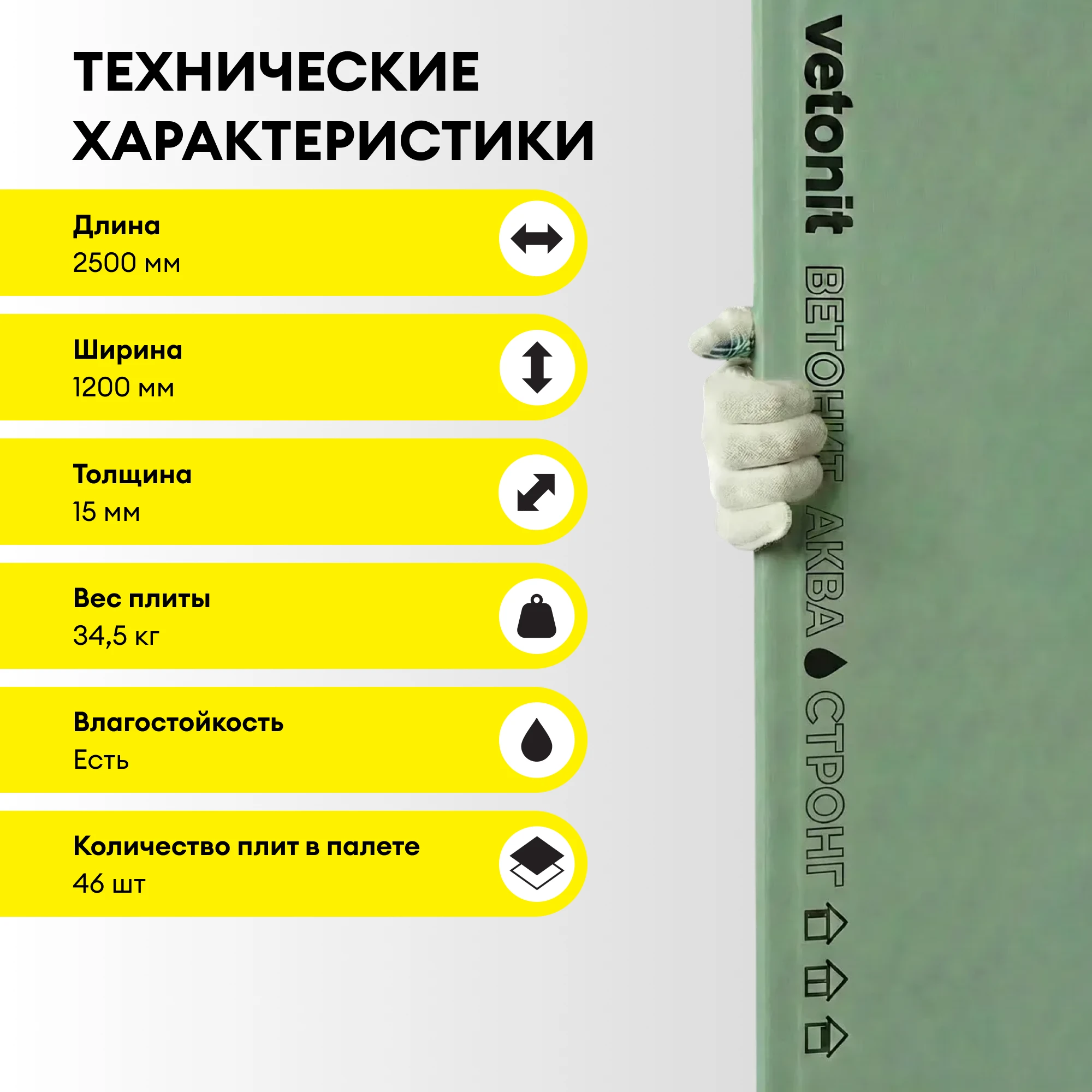 ГСП Vetonit Аква Стронг (Прочный) 2500х1200х15мм (3)