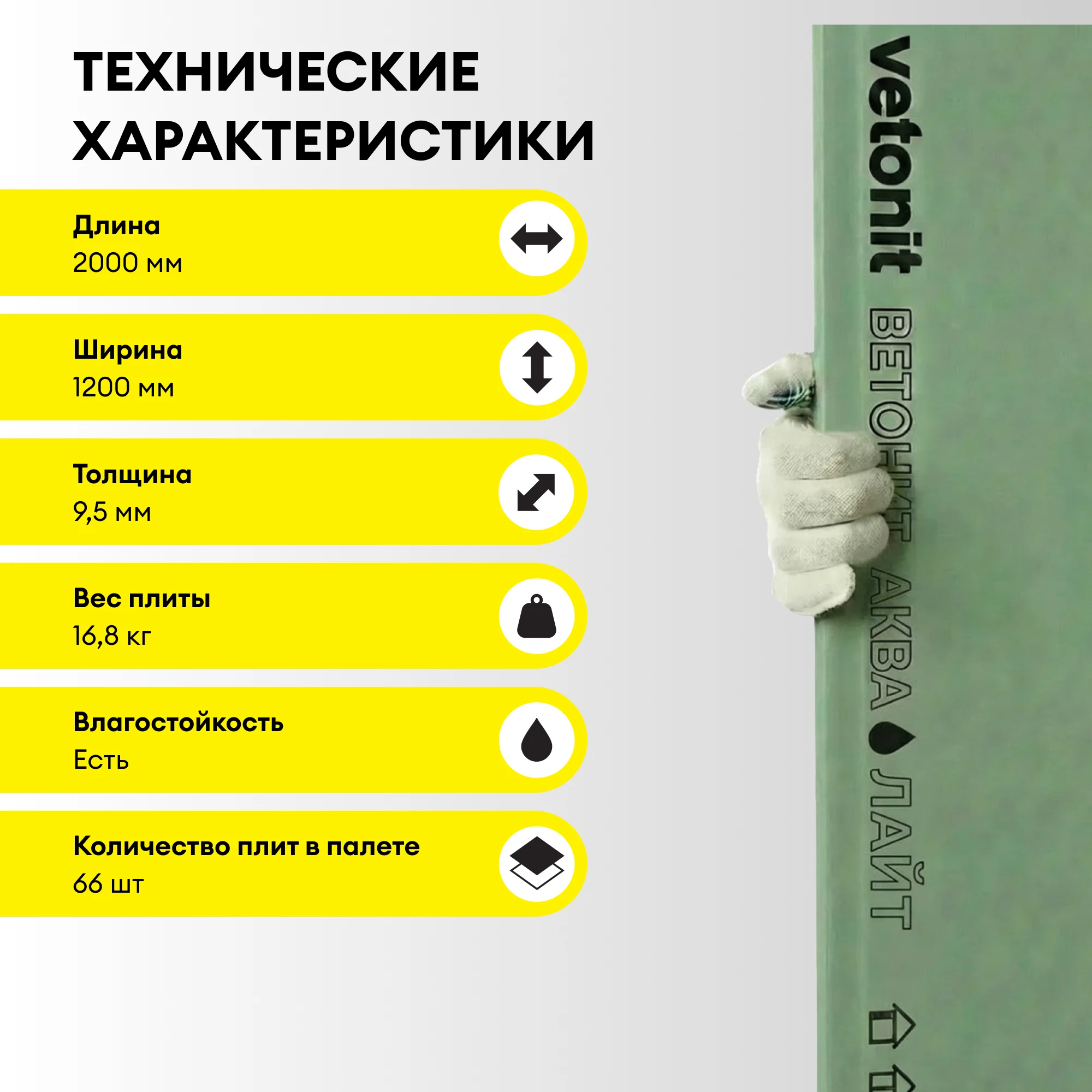 ГСП Vetonit Аква Лайт (Облегченный) 2000х1200х9.5мм (4)